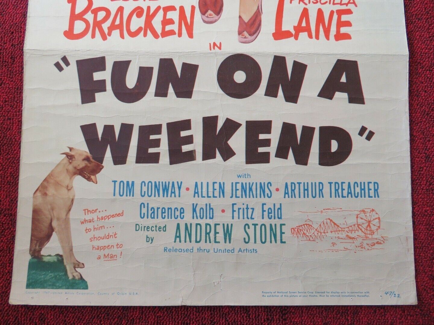 FUN ON A WEEKEND  US INSERT (14"x 36") POSTER EDDIE BRACKEN PRISCILLA LANE 1947