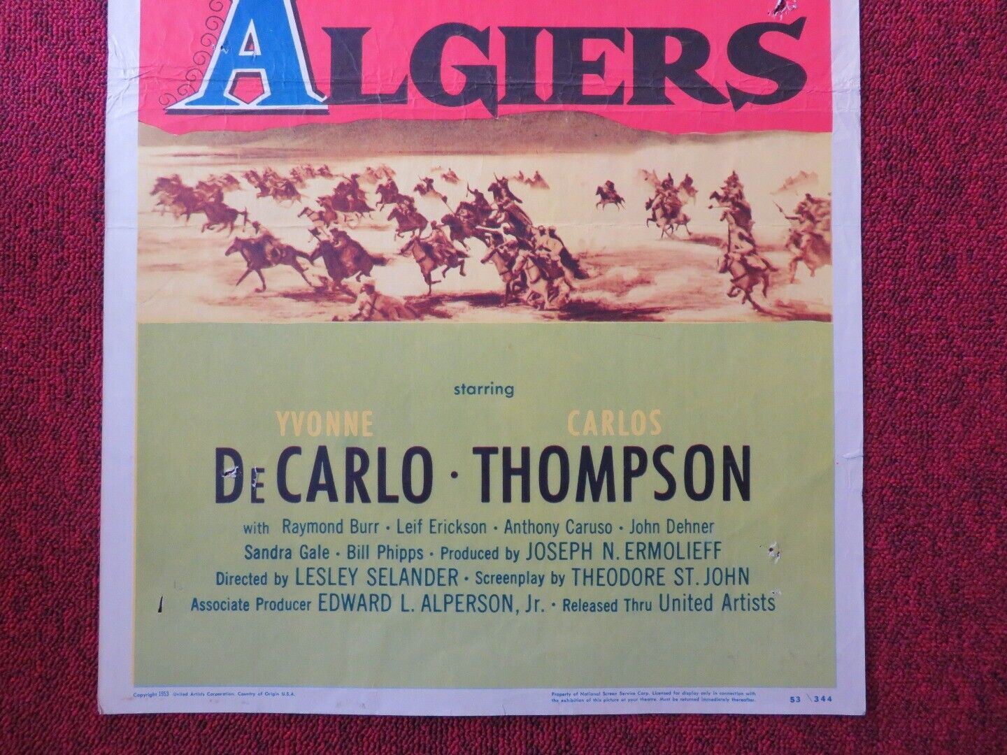 FORT ALGIERS  US INSERT (14"x 36") POSTER YVONNE DECARLO CARLOS THOMPSON 1953