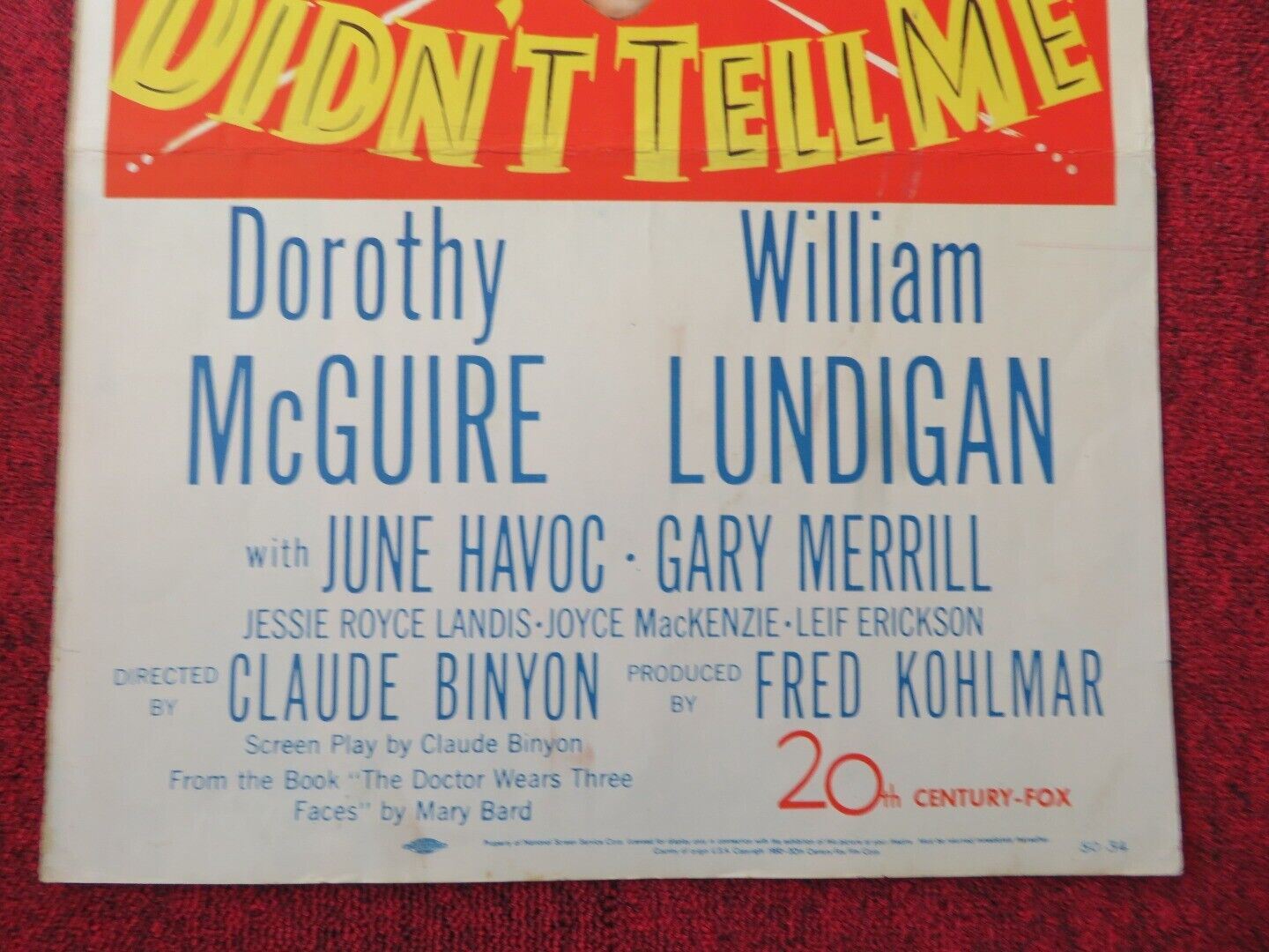 MOTHER DIDN'T TELL ME  US INSERT (14"x 36") POSTER DOROTHY MCGUIRE 1950