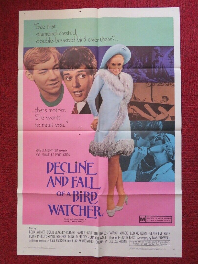 DECLINE & FALL OF A BIRD WATCHER  FOLDED US ONE SHEET POSTER FELIX AYLMER 1969