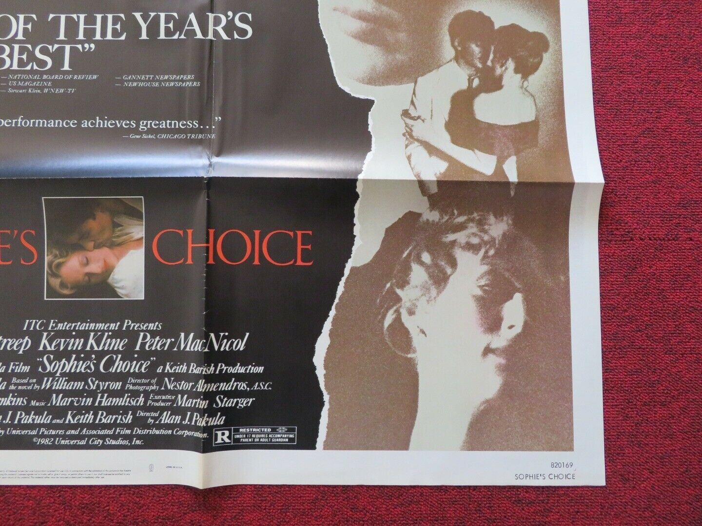 SOPHIE'S CHOICE  FOLDED US ONE SHEET POSTER MERYL STREEP KEVIN KLINE 1982