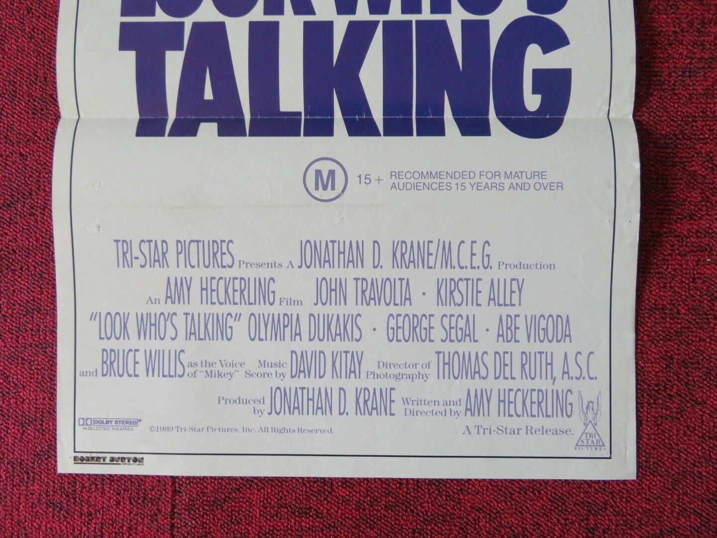 LOOK WHO'S TALKING FOLDED AUSTRALIAN DAYBILL POSTER JOHN TRAVOLTA  KIRSTIE ALLEY