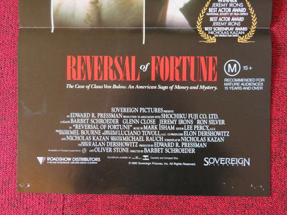 REVERSAL OF FORTUNE FOLDED AUSTRALIAN DAYBILL POSTER GLENN CLOSE JEREMY IRONS