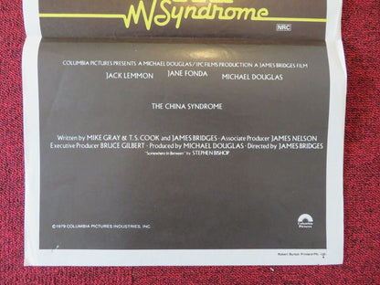 THE CHINA SYNDROME FOLDED AUSTRALIAN DAYBILL POSTER Jane Fonda Jack Lemmon 1979