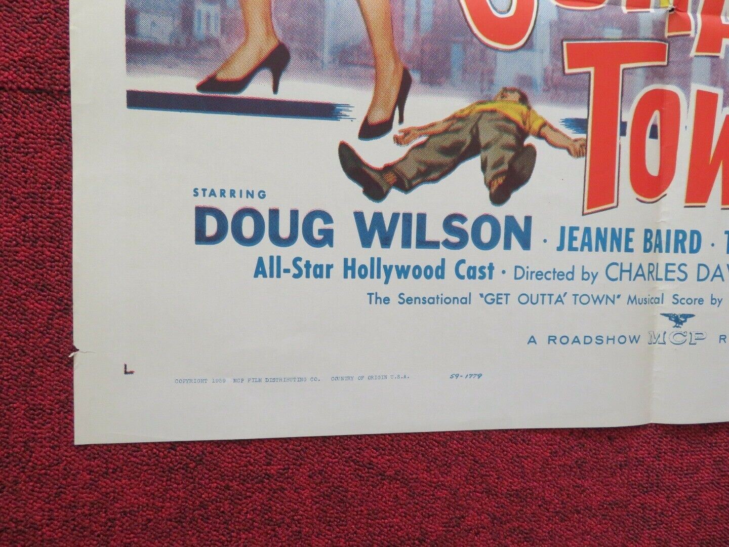 GET OUTTA' TOWN   FOLDED US ONE SHEET POSTER DOUG WILSON TONY LOUIS 1959