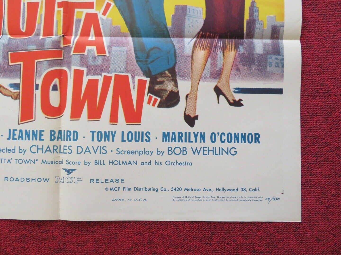 GET OUTTA' TOWN   FOLDED US ONE SHEET POSTER DOUG WILSON TONY LOUIS 1959