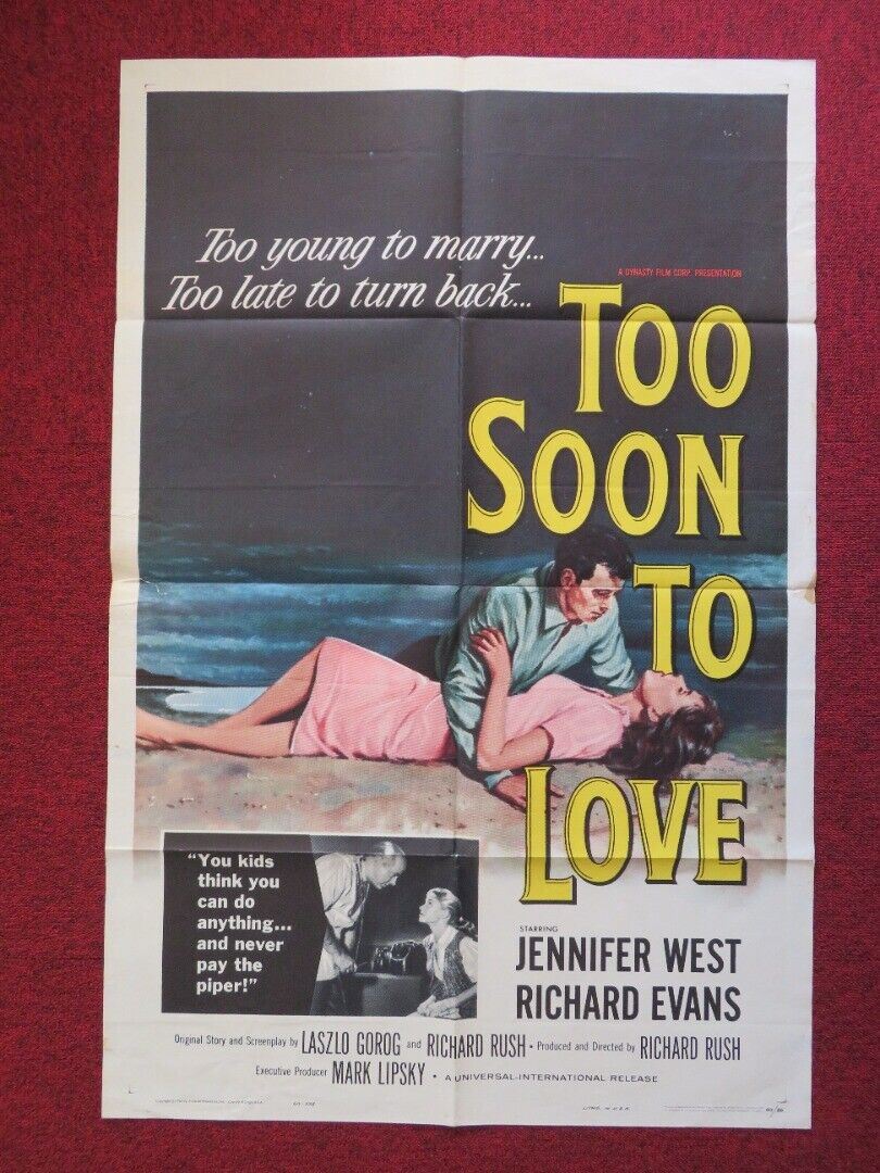 TOO SOON TO LOVE FOLDED US ONE SHEET POSTER JENNIFER WEST RICHARD EVANS 1960