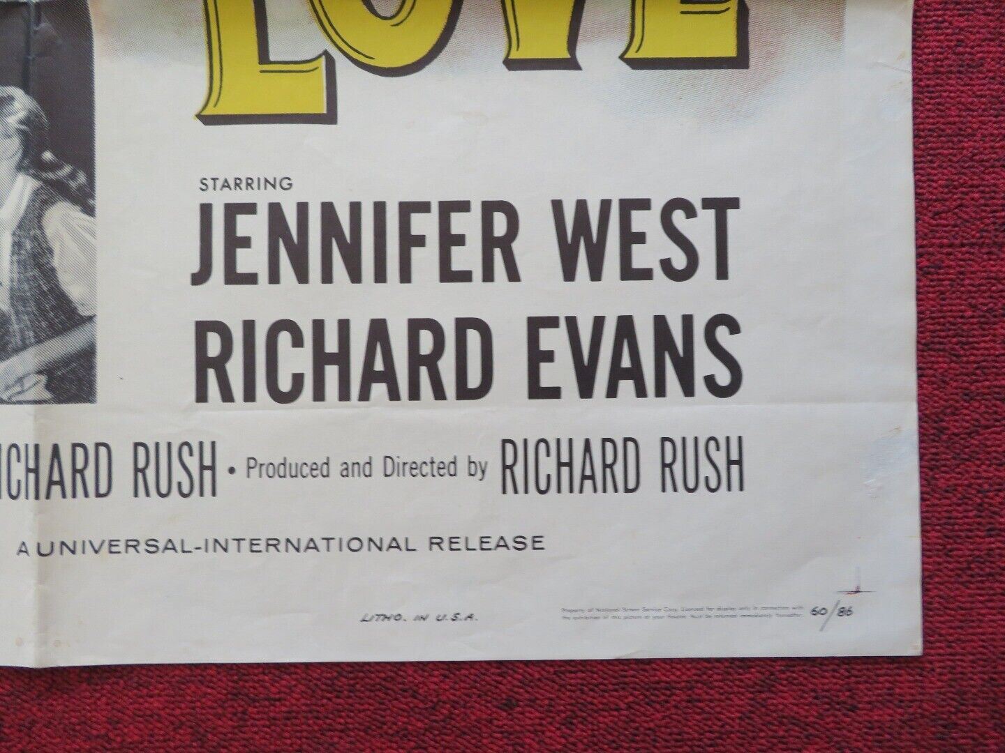 TOO SOON TO LOVE FOLDED US ONE SHEET POSTER JENNIFER WEST RICHARD EVANS 1960