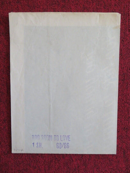 TOO SOON TO LOVE FOLDED US ONE SHEET POSTER JENNIFER WEST RICHARD EVANS 1960