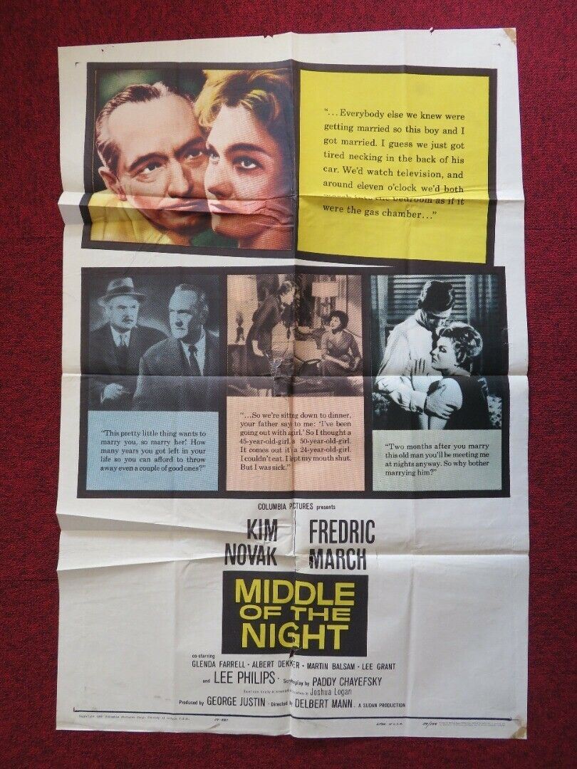 MIDDLE OF THE NIGHT  FOLDED US ONE SHEET POSTER KIM NOVAK FREDRIC MARCH 1959