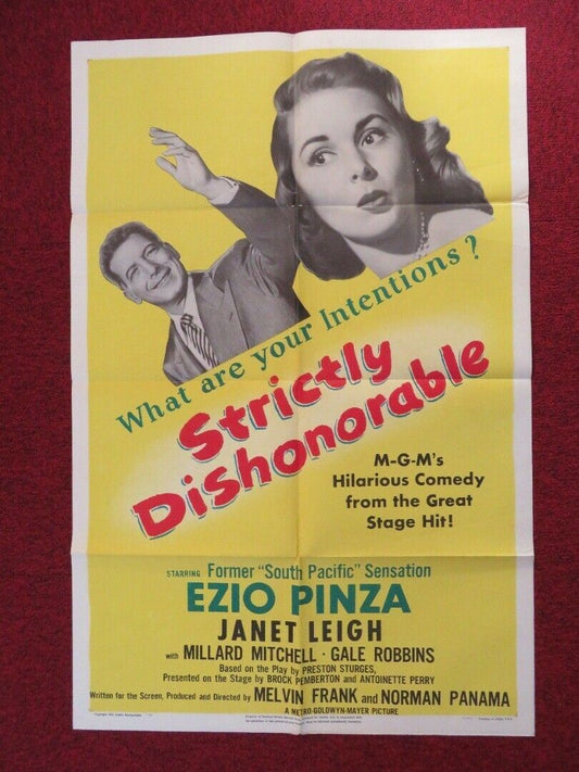 STRICTLY DISHONORABLE  FOLDED US ONE SHEET POSTER EZIO PINZA JANET LEIGH 1951