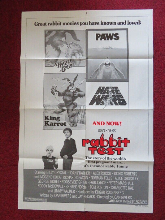 RABBIT TEST  FOLDED US ONE SHEET POSTER BILLY CHIRSTAL JOAN RIVERS 1973