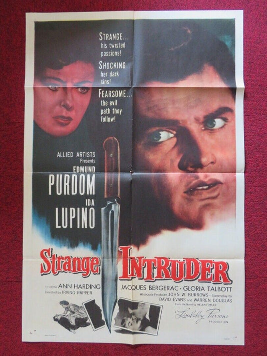 STRANGE INTRUDER FOLDED US ONE SHEET POSTER EDMUND PURDOM IDA LUPINO 1956