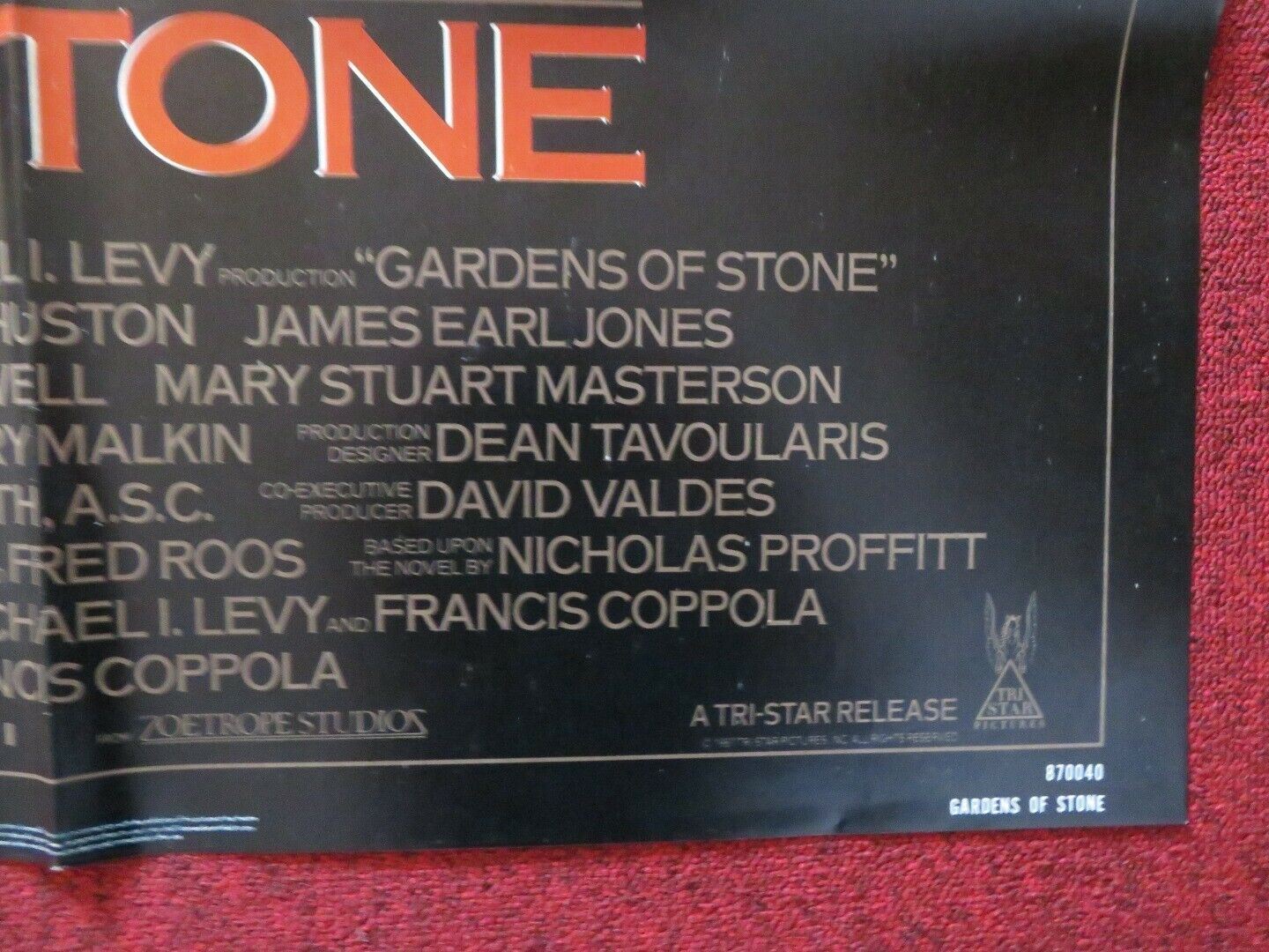 GARDENS OF STONE  FOLDED US ONE SHEET POSTER ANJELICA HUSTON JAMES CAAN 1987