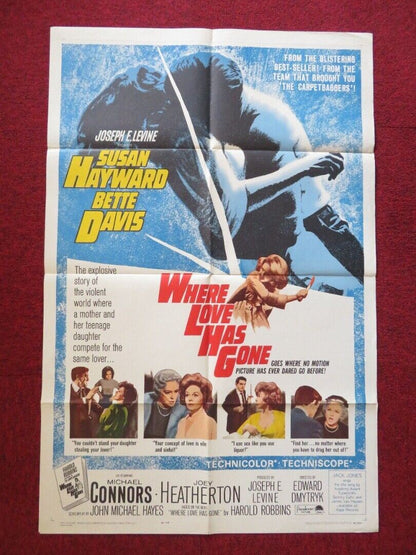 WHERE LOVE HAS GONE FOLDED US ONE SHEET POSTER  SUSAN HAYWARD  BETTE DAVIS 1964