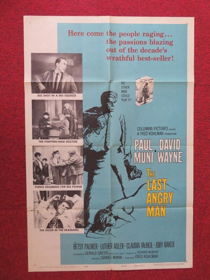 THE LAST ANGRY MAN FOLDED US ONE SHEET POSTER  PAUL MUNI  DAVID WAYNE 1959