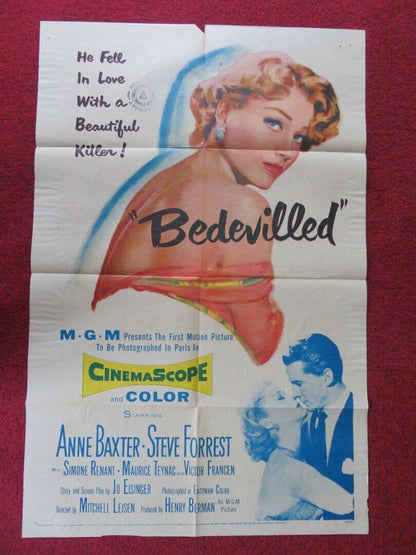 BEDEVILLED  FOLDED US ONE SHEET POSTER ANNE BAXTER STEVE FORREST 1955