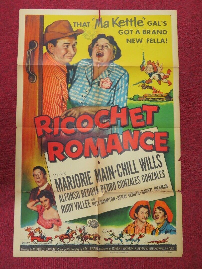 RICOCHET ROMANCE FOLDED US ONE SHEET POSTER MARJORIE MAIN CHILL WILLS 1954