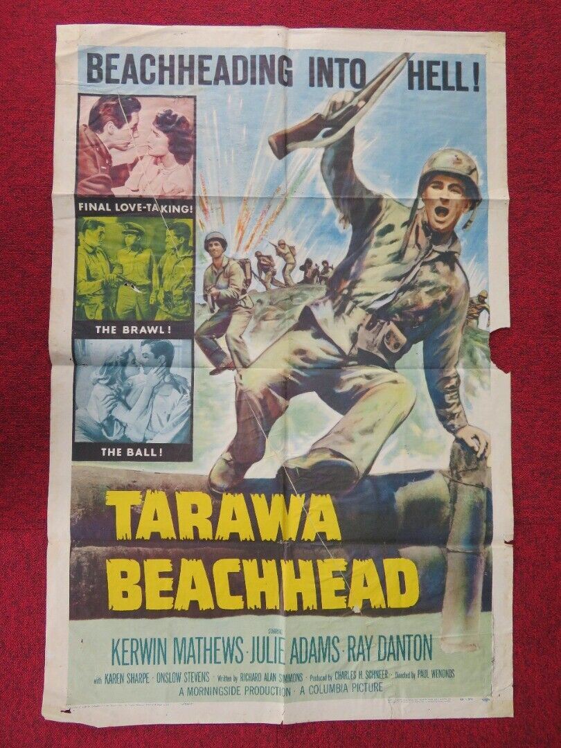 TARAWA BEACHHEAD FOLDED US ONE SHEET POSTER KERWIN MATHEWS JULIA ADAMS 1958