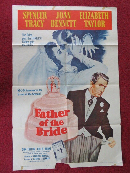 FATHER OF THE BRIDE  FOLDED US ONE SHEET POSTER ELIZABETH TAYLOR 1962