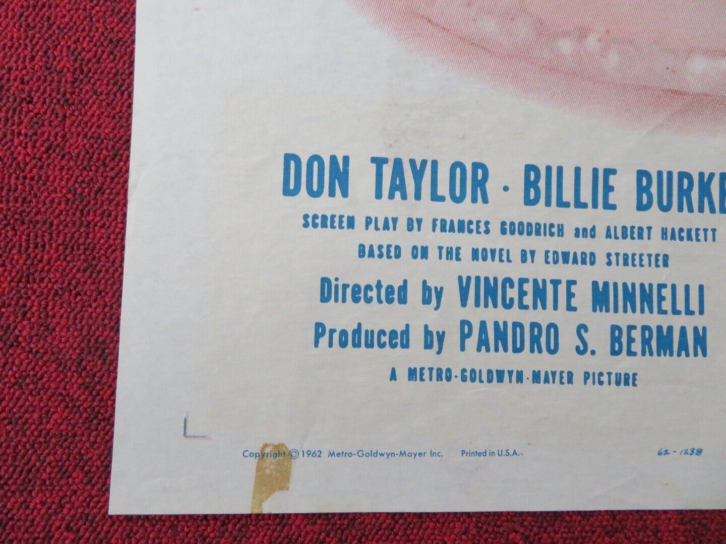 FATHER OF THE BRIDE  FOLDED US ONE SHEET POSTER ELIZABETH TAYLOR 1962