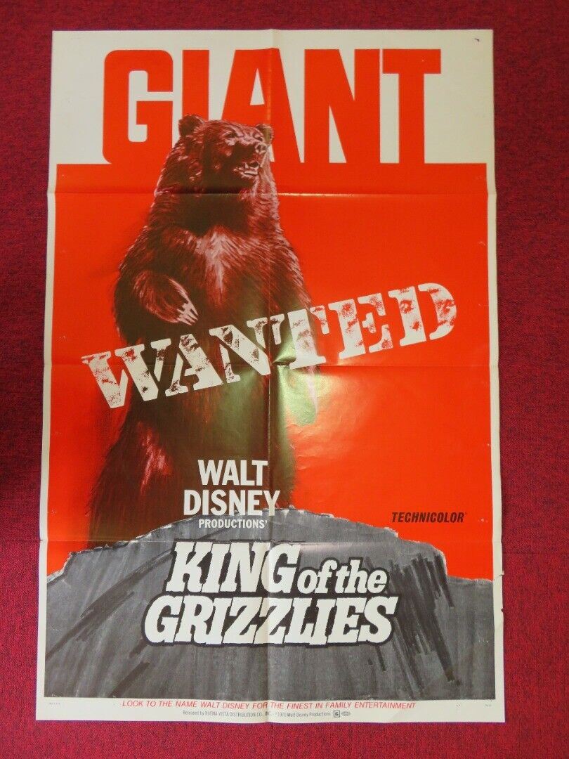 KING OF THE GRIZZLIES TEASER   FOLDED US ONE SHEET POSTER DISNEY JOHN YESNO 1970