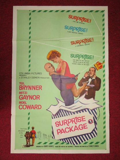 SURPRISE PACKAGE   FOLDED US ONE SHEET POSTER YUL BRYNNER MITZI GAYNOR 1960