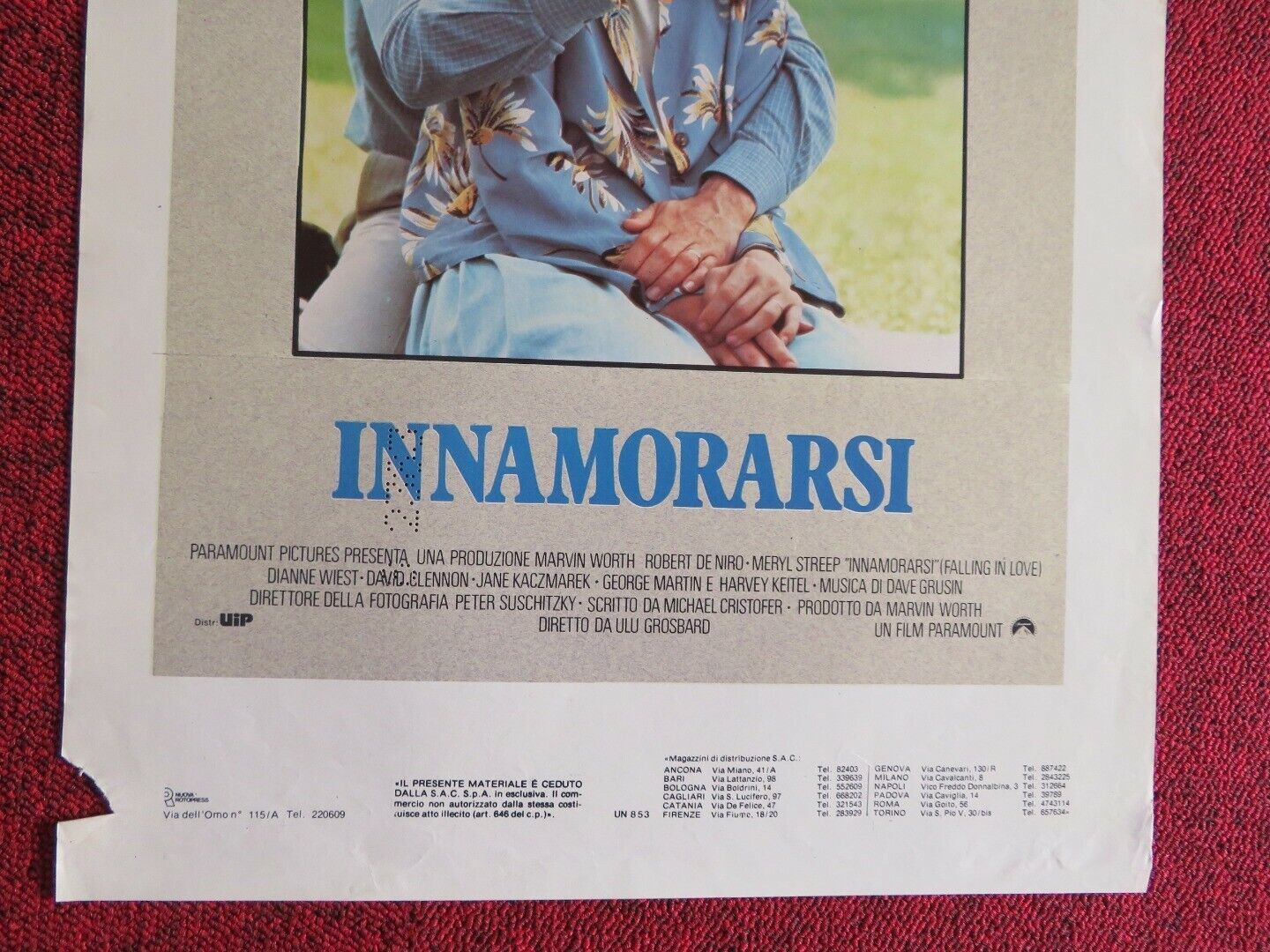 INNAMORASRSI / Falling in Love ITALIAN LOCANDINA (27.5"x13") POSTER DE NIRO 1984