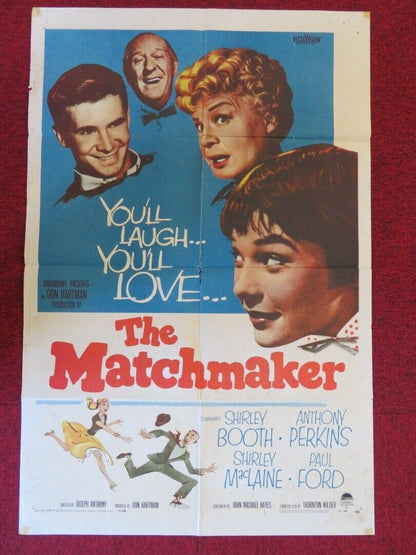 THE MATCHMAKER  FOLDED US ONE SHEET POSTER SHIRLEY BOOTH ANTHONY PERKINS 1958