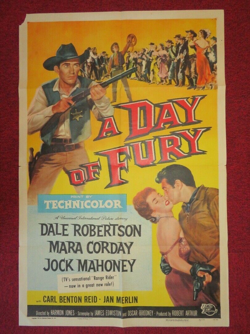 DAY OF FURY  FOLDED US ONE SHEET POSTER DALE ROBERTSON MARA CORDAY 1956