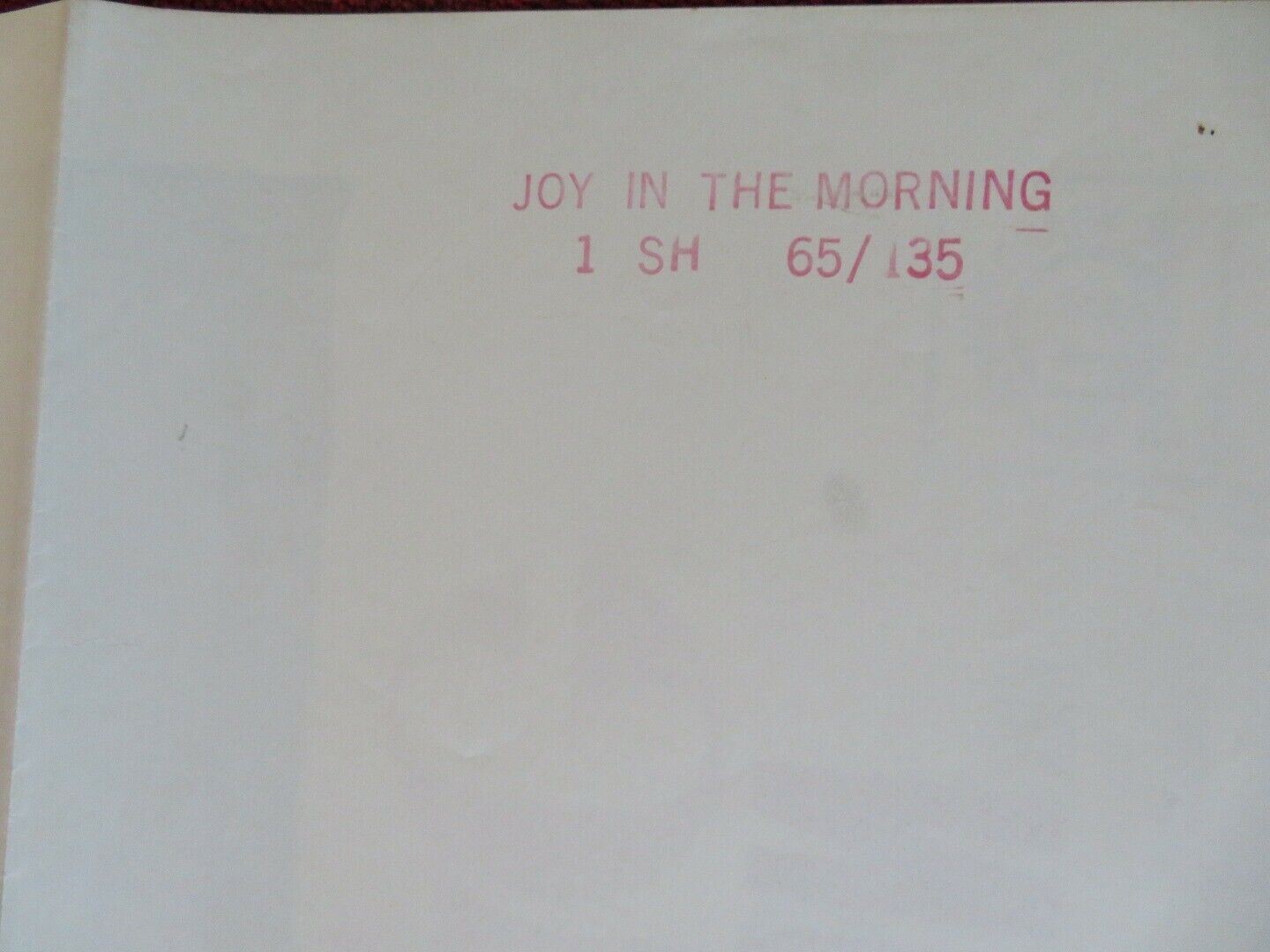 JOY IN THE MORNING  FOLDED US ONE SHEET POSTER RICHARD CHAMBERLAIN 1965