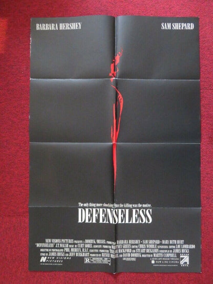 DEFENSLESS  FOLDED US ONE SHEET POSTER BARBARA HERSHEY SAM SHEPARD 1991