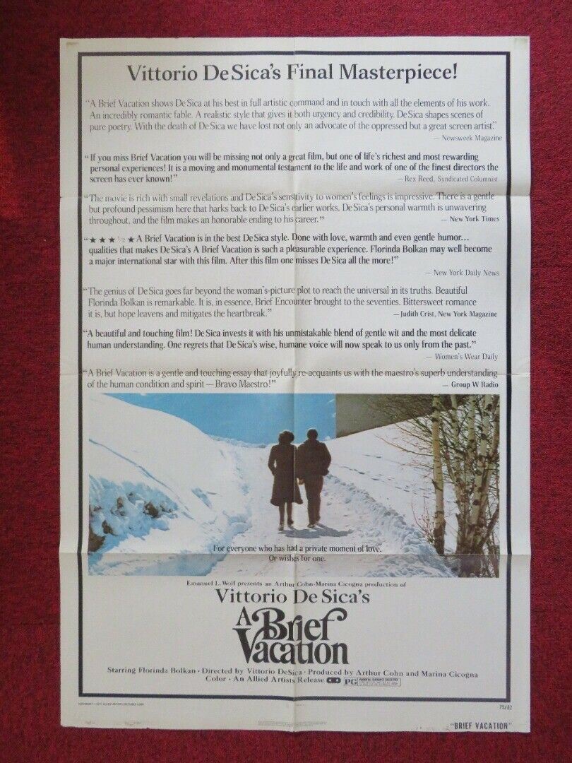 BRIEF VACATION FOLDED US ONE SHEET POSTER FLORINDA BOLKAN RENATO SALVATORI 1973