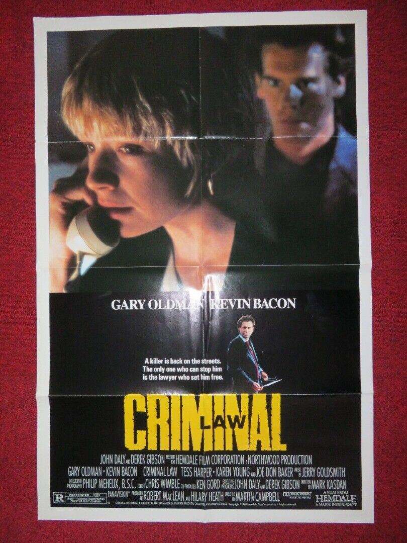 CRIMINAL LAW  FOLDED US ONE SHEET POSTER GARY OLDMAN KEVIN BACON 1988