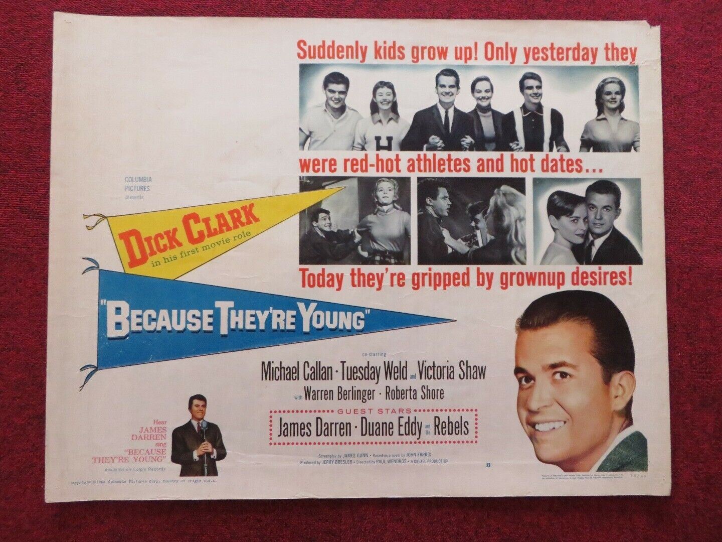 BECAUSE THEY'RE YOUNG STYLE B US HALF SHEET (22"x 28")  POSTER DICK CLARK 1960