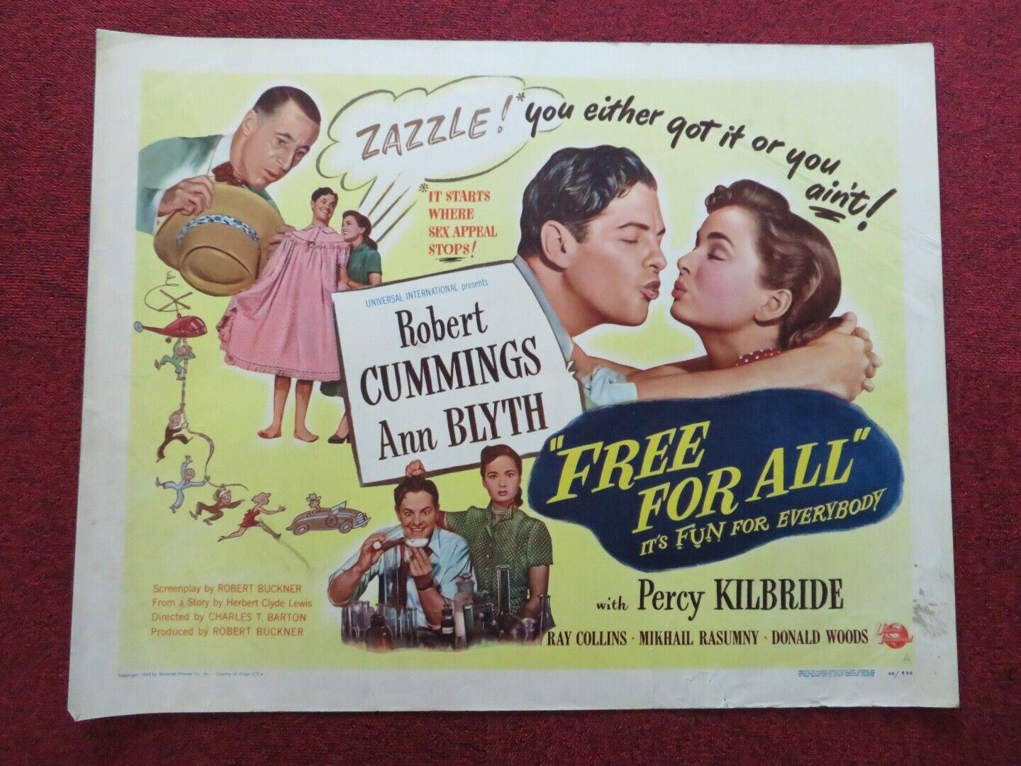 FREE FOR ALL US HALF SHEET (22"x 28")  POSTER ROBERT CUMMINGS 1949