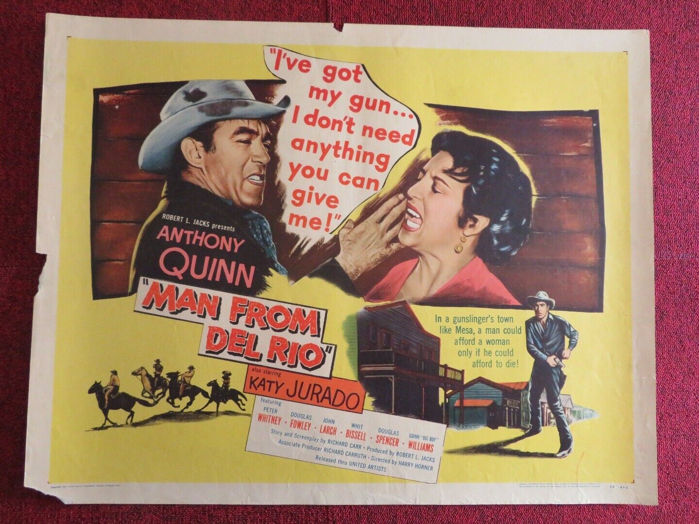 MAN FROM DEL RIO US HALF SHEET (22"x 28")  POSTER ANTHONY QUINN KATY JURADO 1956