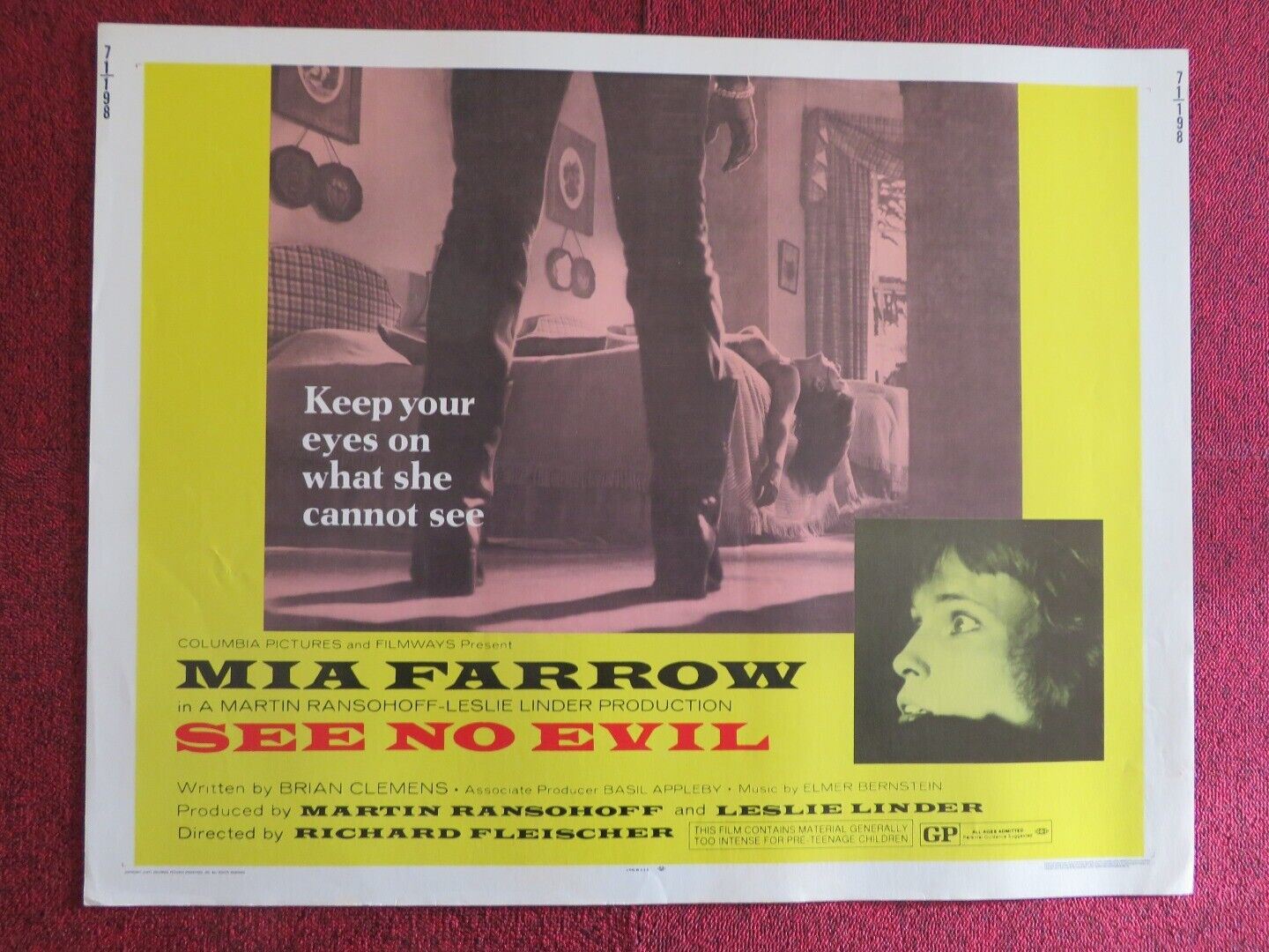 SEE NO EVIL  US HALF SHEET (22"x 28")  POSTER MIA FARROW 1971