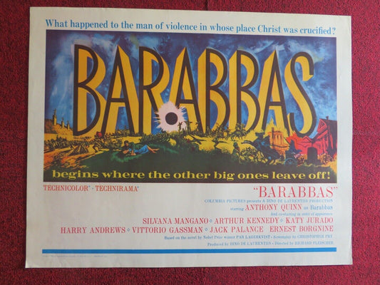 BARABBAS  US HALF SHEET (22"x 28")  POSTER ANTHONY QUINN SILVANA MANGANO 1962