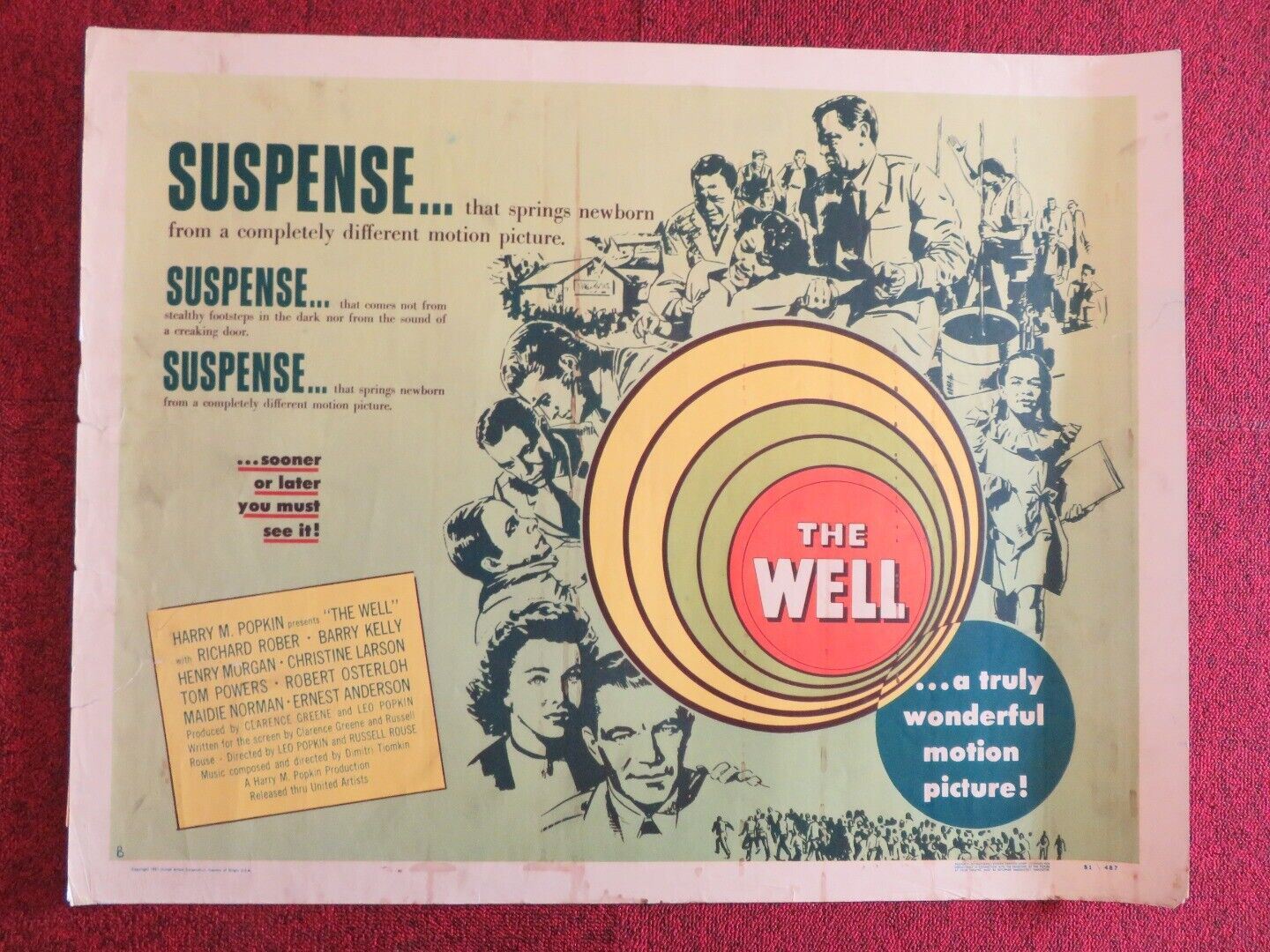 THE WELL US HALF SHEET (22"x 28")  POSTER RICHARD ROBER BARRY KELLY 1951