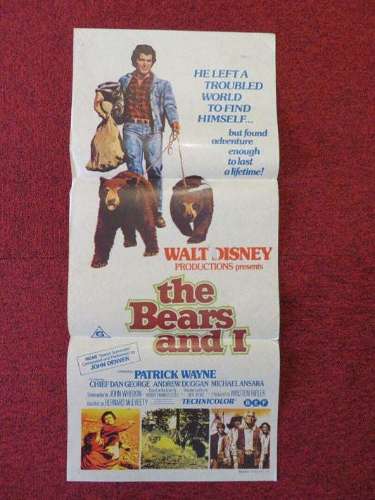 THE BEARS AND I FOLDED AUSTRALIAN DAYBILL POSTER DISNEY PATRICK WAYNE 1974