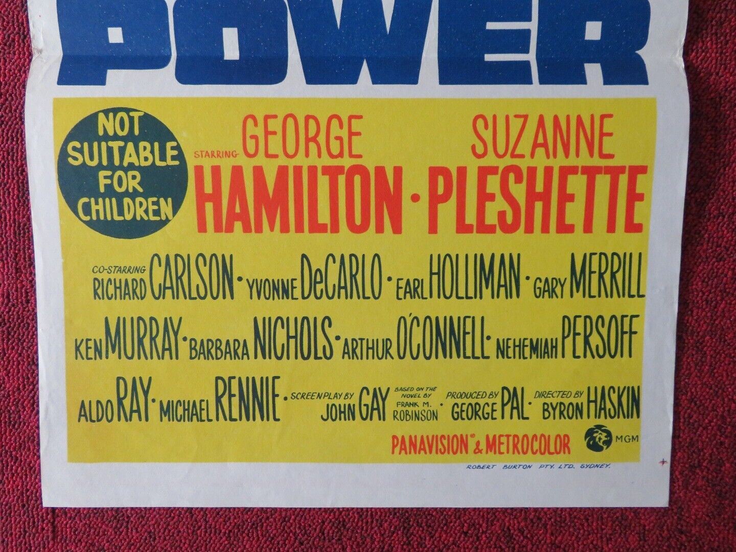 THE POWER FOLDED AUSTRALIAN DAYBILL POSTER GEORGE HAMILTON SUZANNE PLESHETTE '68