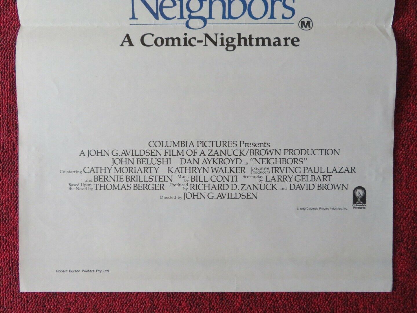 NEIGHBOURS  FOLDED AUSTRALIAN DAYBILL POSTER JOHN BELUSHI DAN AYKROYD 1981