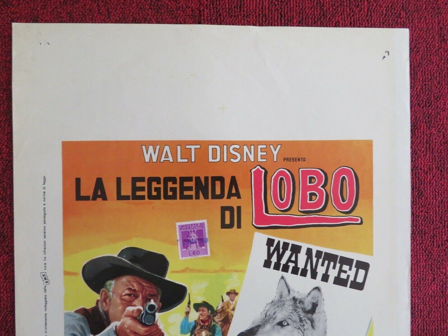 LA LEGGENDA DI LOBO  ITALIAN LOCANDINA (27.5"x13") POSTER DISNEY 1968