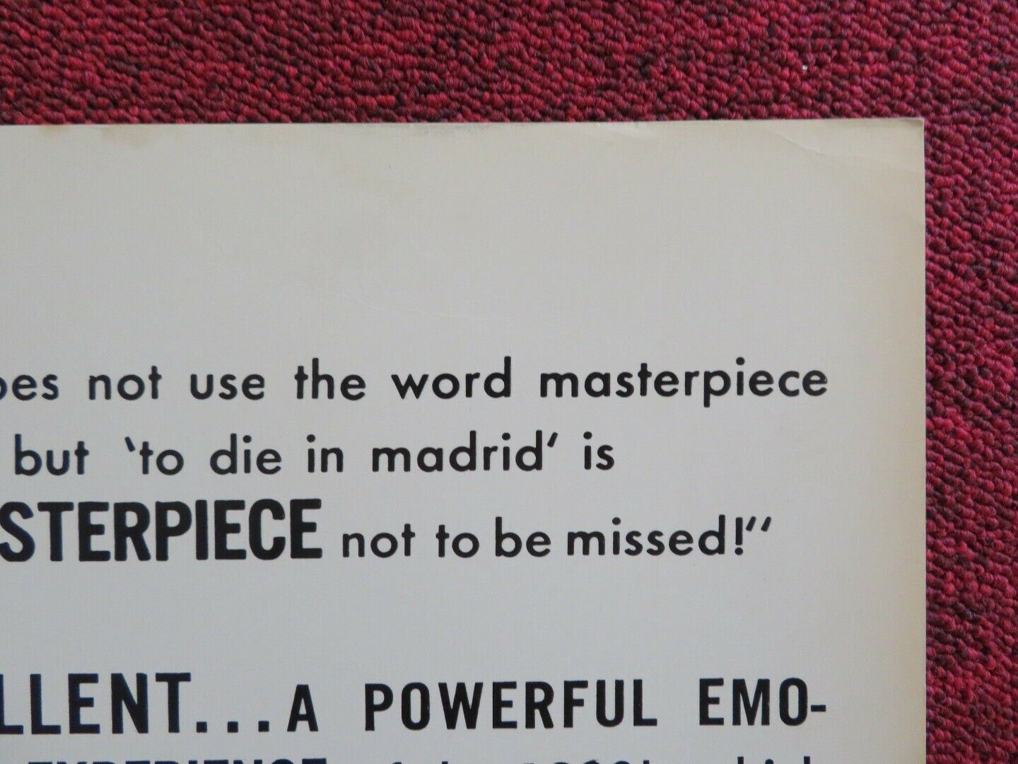 TO DIE IN MADRID US HALF SHEET (22"x 28")  POSTER JOHN GIELGUD IRENE WORTH 1963