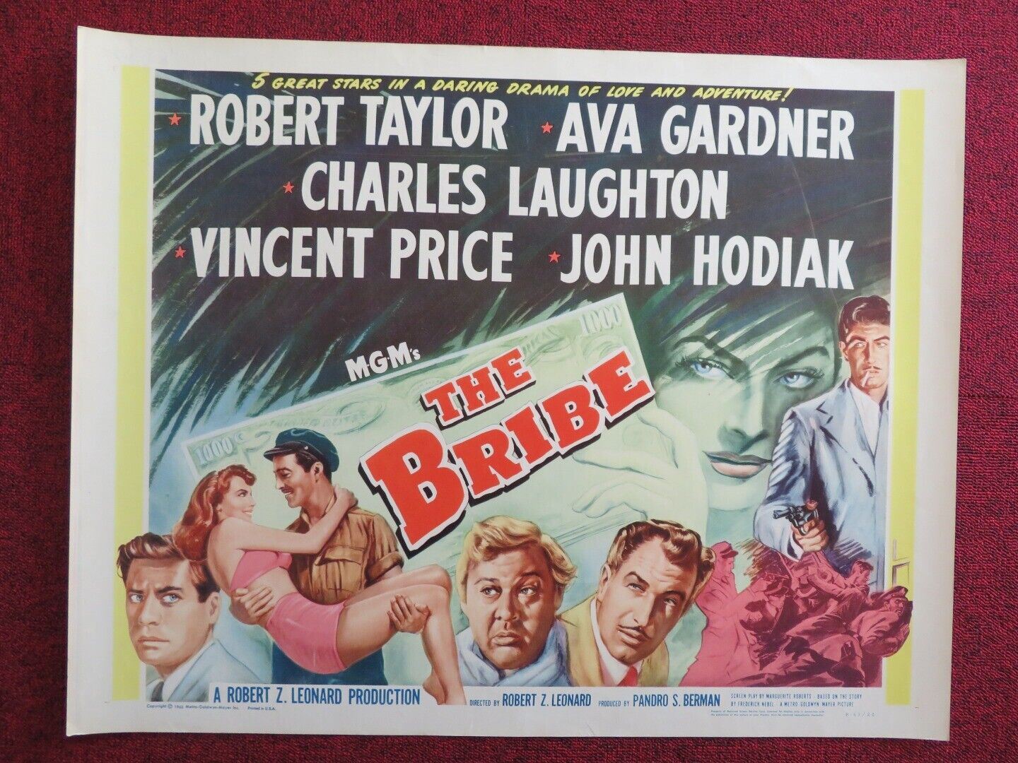 THE BRIBE   US HALF SHEET (22"x 28")  POSTER ROBERT TAYLOR AVA GARDNER 1965