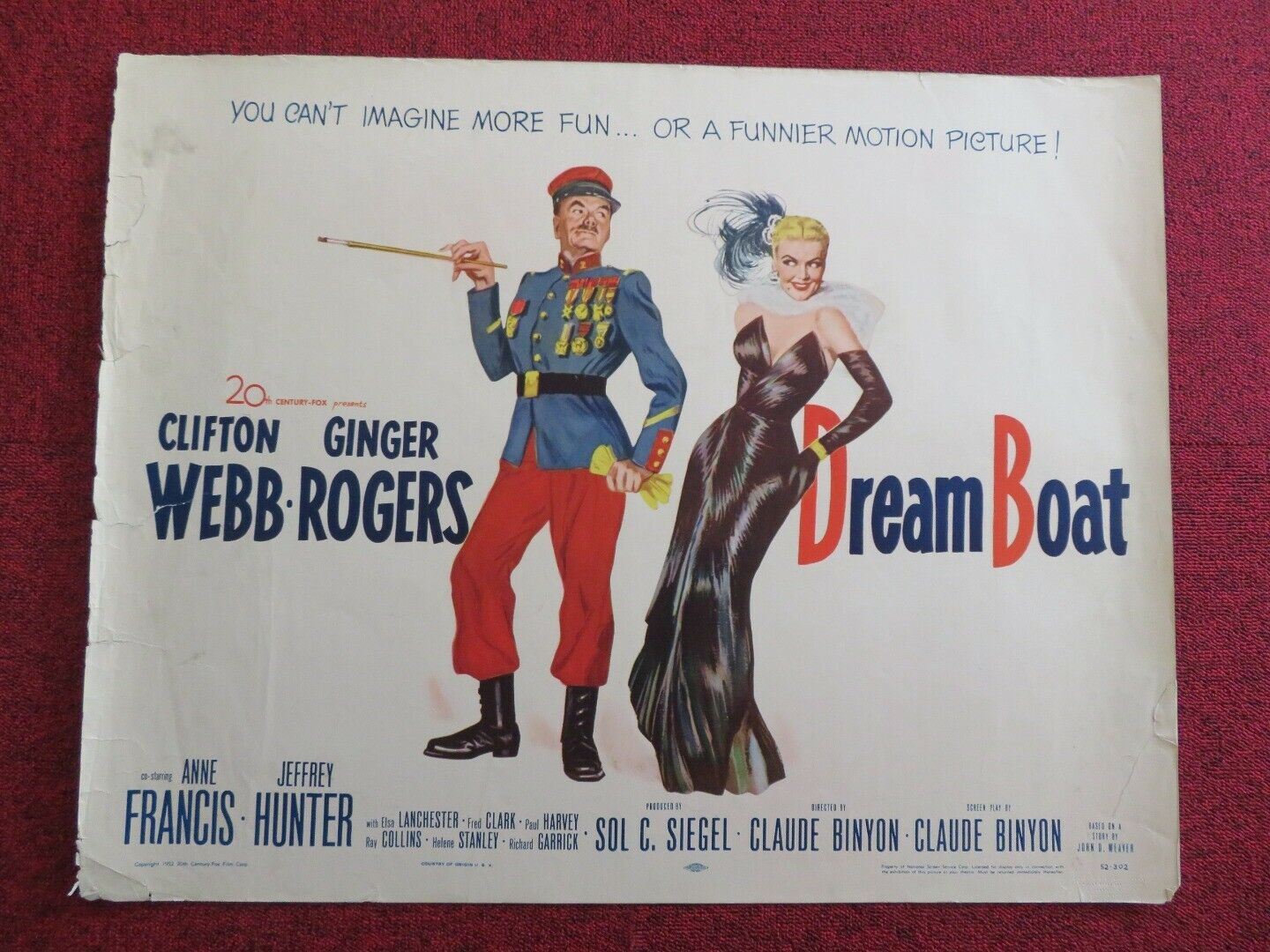 DREAM BOAT  US HALF SHEET (22"x 28")  POSTER CLIFTON WEBB GINGER ROGERS 1952