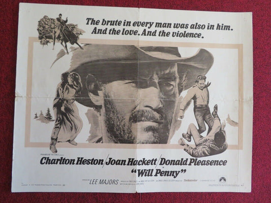 WILL PENNY  US HALF SHEET (22"x 28")  POSTER CHARLTON HESTON JOAN HACKETT 1967