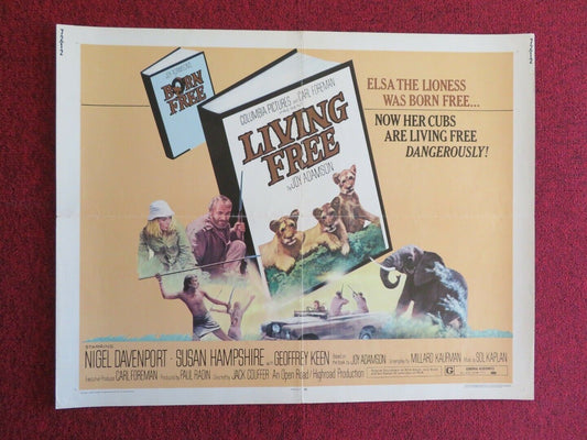 LIVING FREE US HALF SHEET (22"x 28")  POSTER NIGEL DAVENPORT 1972