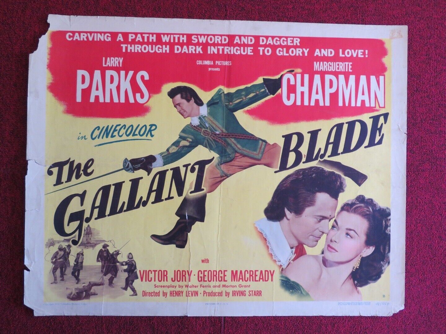 THE GALLANT BLADE   US HALF SHEET (22"x 28")  POSTER LARRY PARKS 1948